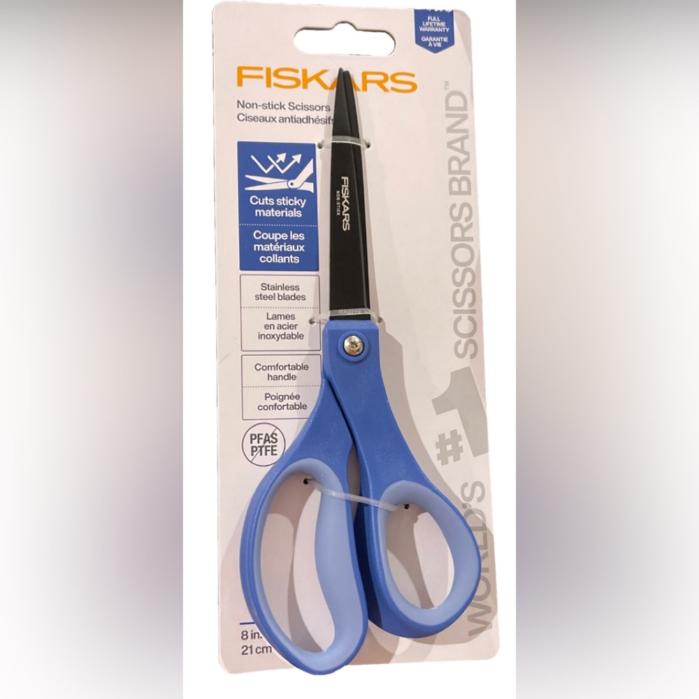 Fiskars 8” Straight Blue Performance Scissors Comfort Handle Non-Stick Stainless